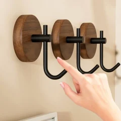 Väggmonterad valnötträ-hängare utan borrning – självhäftande klädhängare/nyckelhållare