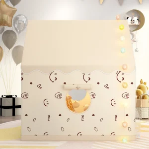 Barnens lek-tält i pastellfärg – husformat tyg-tält, hopfällbart och portabelt lekhus