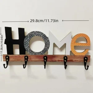 Nyckelförvaringskrok med bokstavsdekoration i trä – passar sovrum och vardagsrum