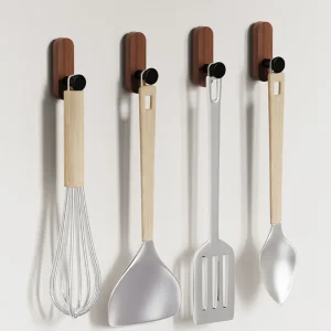 Självhäftande väggkrok i valnöt och bokträ – 1-krok utan borr