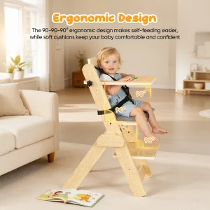 Justerbar högbarnstol i naturligt trä med avtagbar bricka – från 6 månader