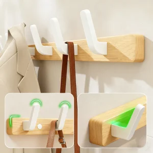 Valnötsträ Väggmonterade Hallhakar – Rustika Hakar för Kappor, Hattar, Väskor och Nycklar