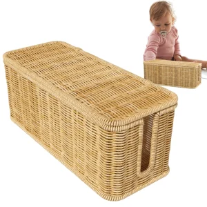 Handgjord kabelhanteringsbox i rotting – två öppna spår för kablar under skrivbordet 11 Handgjord kabelhanteringsbox i rotting – två öppna spår för kablar under skrivbordet