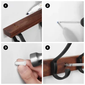 Svart träväggkrok – väggmonterad hatthylla och klädkrok för badrum, kök, sovrum eller hall