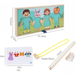 Träpussel: Kläder på lina – Dress-up, matchning och sortering (Montessori)