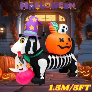 Alternative view of 5 fot Halloween Uppblåsbart Skelett-Hund med Pumpor och LED-ljus
