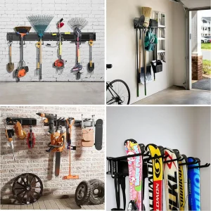 Alternative view of Kraftig väggmonterad verktygsförvaring i kolstål med gummibelagda krokar – hängare för garage och hemmet
