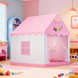 Sänghimmel med avdelningstält – Sagolikt prinsessslottslekhus (portabelt, ljus ingår ej)