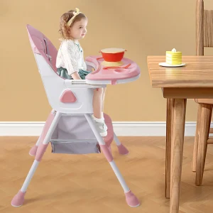 Alternative view of Fällbar barnstol 2-i-1 för måltider och lek, justerbar höjd, med 1-set livsmedelsklass PP-bestick för 6 månader–6 år