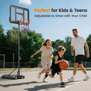 Portabel basketkorg med hjul – justerbar höjd 135–305 cm