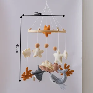 Handgjord mobil till bebisens säng, neutral färg, djurmotiv, mobil, polyesterfiber, blandade färger, för bebisrum
