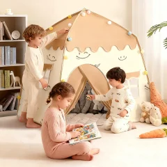 Rosa prinsess-tält för barn – inomhus lek-tält i tyg
