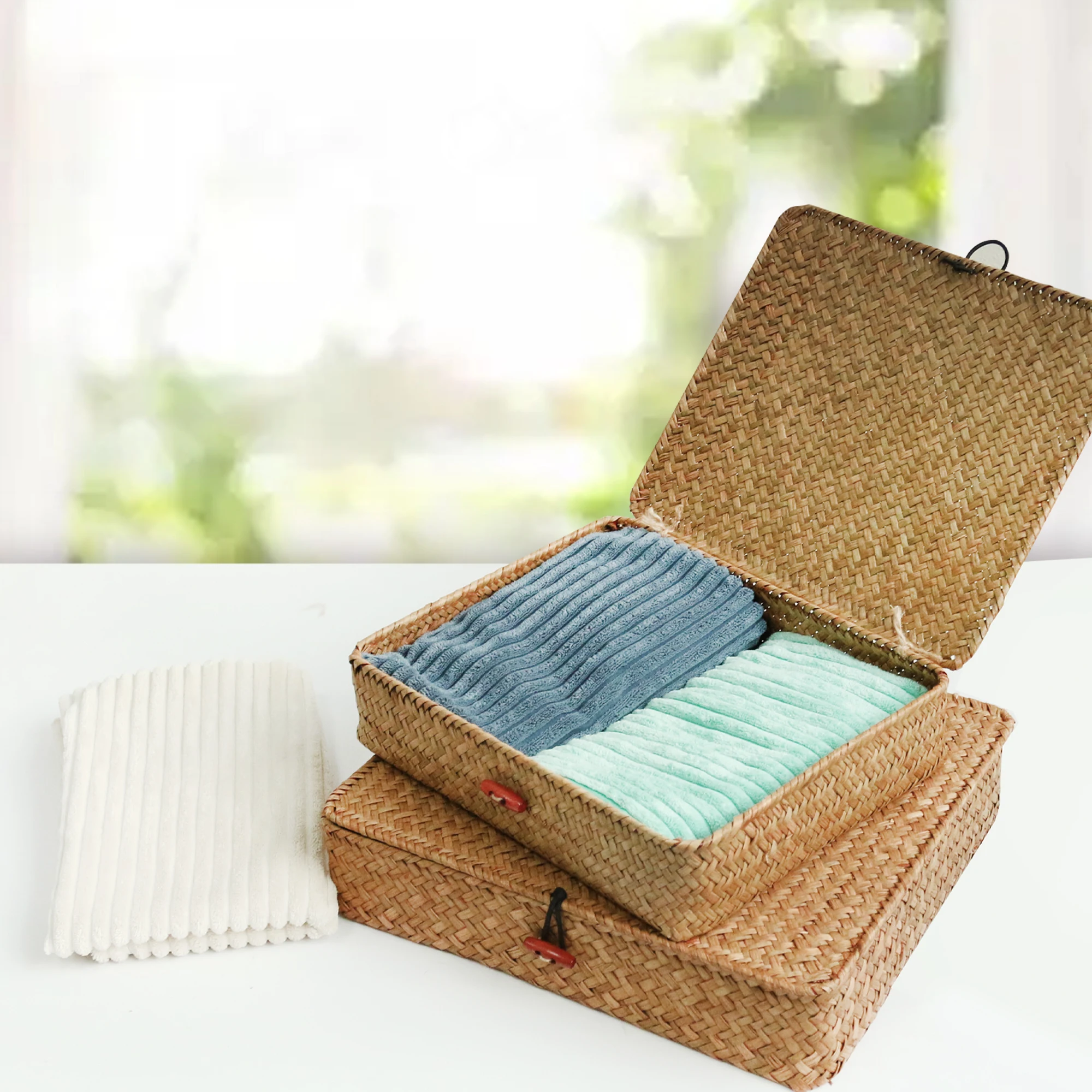 2 st sjögrässkorgar med lock – flätade förvaringskorgar i naturfiber 2 2 st sjögrässkorgar med lock – flätade förvaringskorgar i naturfiber - Bild 2