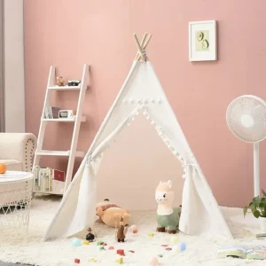1,6 m barn-teepee lek-tält i tyg med trästänger