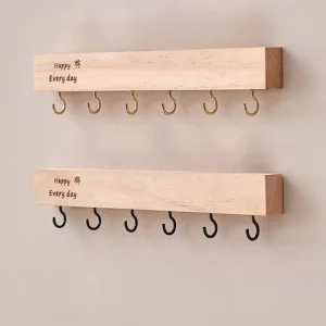 Väggmonterad nyckelförvaring för entré – solid trä med borrade krokar, dekorativ organiserare för dörröppning och hall