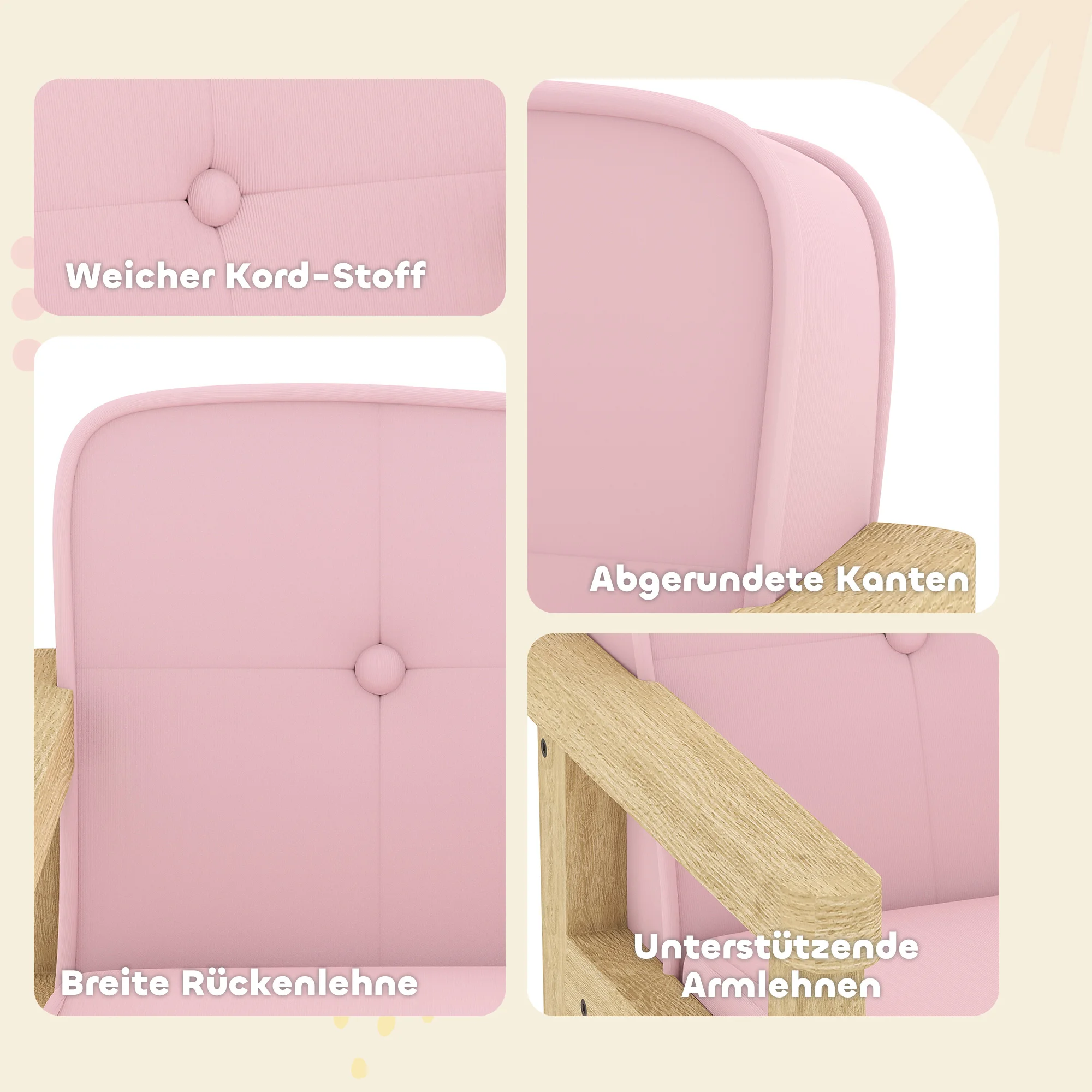 Barnfåtölj med stoppad sits och träram – rosa 5 Barnfåtölj med stoppad sits och träram – rosa - Bild 5