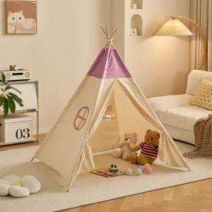 1,6 m barn-teepee lek-tält i tyg med trästänger