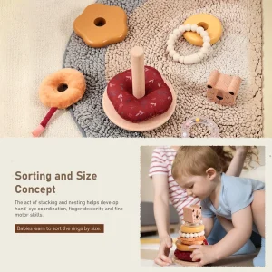 Montessori Trästapel Torn – Stapelpussel för Barn, Säker och Miljövänlig