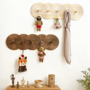 Alternative view of Boho Wooden Wall Hooks Art Spiral Pattern Multi-Hook Rack Decorative Coat&Key Hanger for Entryway&Bedroom Functional Home Decor