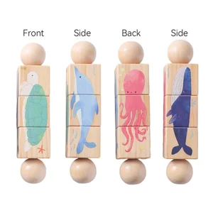 2-delat träpussel med roterande bitar och handklocka – Montessori sensorisk leksak