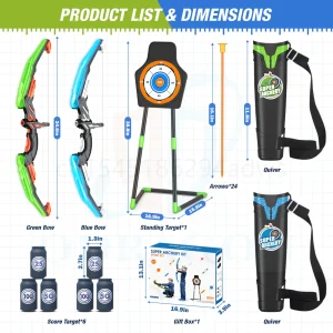 Båg- och pilset för barn med LED-ljus – sugpilset, mål och pilförvaring (ålder 4–12 år)