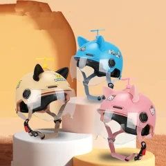 Barnhjälm med kattöron och visir, justerbar — 4–14 år, ABS, ultralätt