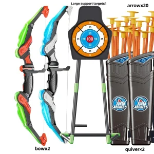 Båge- och pilset för barn med LED-ljus, 10 sugpilar och stor måltavla
