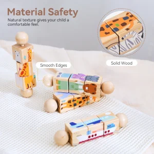 2-delat träpussel med roterande bitar och handklocka – Montessori sensorisk leksak