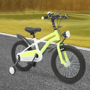 Barncykel 16 tum — högkolstål, stödhjul och LED-lampa, höjdjusterbar (5–8 år)