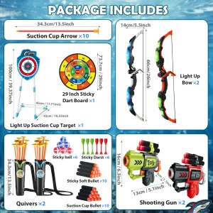 Nattljus Båg- och Skjutvapen Lekset – 4-i-1 Arkery Arena Inomhus/Utomhus