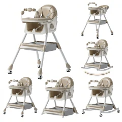 Multifunktionell hög stol för matning – plaststol med bricka och säkerhetsbälte