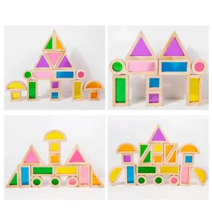 Barnens regnbågsfärgade trä- och akrylblock – forminlärande kreativa leksaker