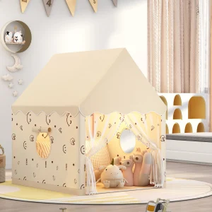 Barnens lek-tält i pastellfärg – husformat tyg-tält, hopfällbart och portabelt lekhus