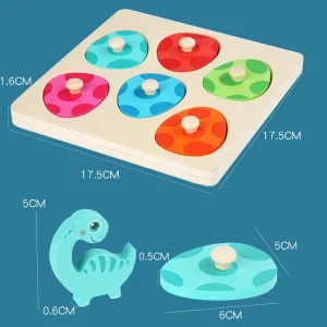 Trä-Dinosaurie Pussel med Peggar – Montessori pusselspel för barn 3–6 år