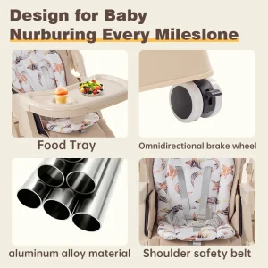 Ultra-stabil pyramidbarnstol med anti-tipp-design, fem nivåers höjdjustering och avtagbar bricka