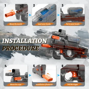 Elektrisk gelpistol i genomskinlig svart – helt automatiskt Splatter Ball-leksak för utomhusspel (inga kulor)