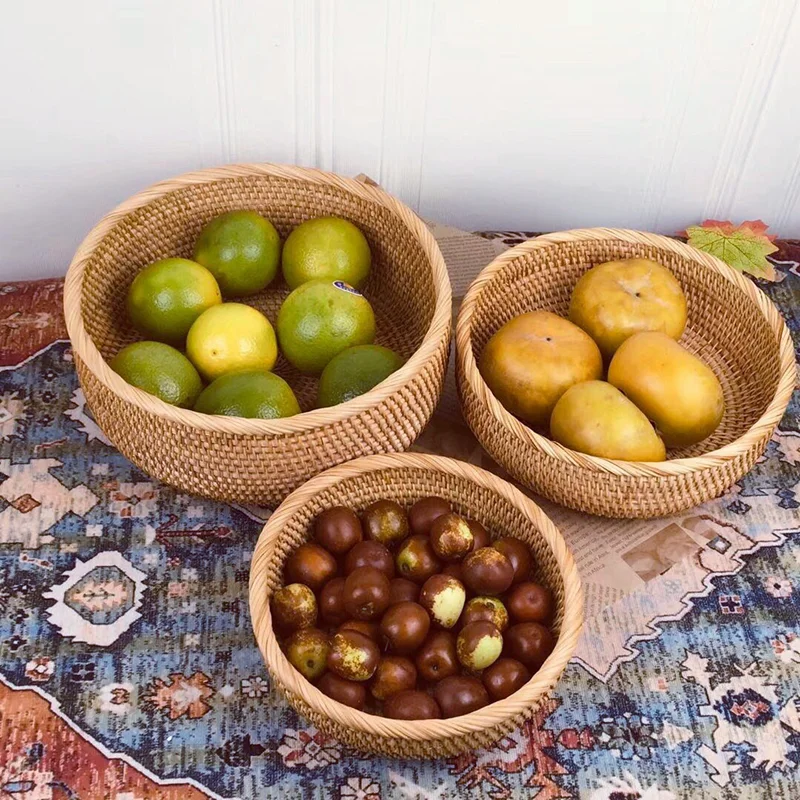 Handvävd rottingförvaringskorg – rund korg för frukt, te, snacks, bröd och kosmetika 3 Handvävd rottingförvaringskorg – rund korg för frukt, te, snacks, bröd och kosmetika - Bild 3