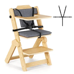 Justerbar högbarnstol i naturligt trä med avtagbar bricka – från 6 månader