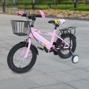 14-tums barncykel med stödhjul och justerbar sadel – högkolstålram, 3–6 år