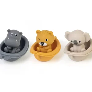 Bebis- och småbarnsdinosaurie badleksaker i silikon – vatten-sprut, kramljudande dabblande flytleksaker för bad och pool