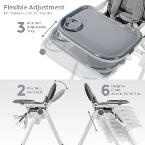 Barnstol med 5-punktssele och justerbar bricka i 3 lägen, 360° hjul och hopfällbar – CE/CPC-certifierad