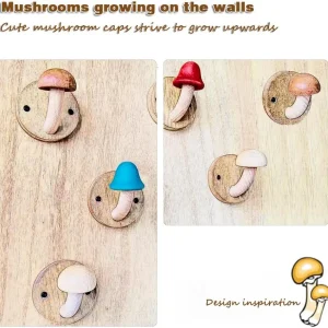 Träsvamp-formade väggkrokar – 4 färgglada krokar med skruvar (8 st skruvar)