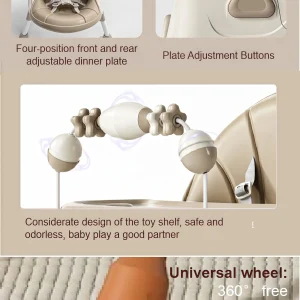 Multifunktionell hög stol för matning – plaststol med bricka och säkerhetsbälte