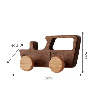 Bilformad nyckelhållare i massiv trä – dekorativ dubbelkrok för väggmontering utan borr