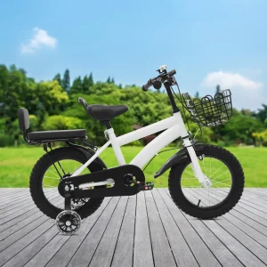 Barncykel med stödhjul och framkorg