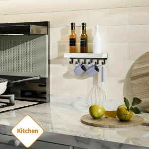 Rustik tränyckelhållare med 6 krokar och förvaringshylla – Väggmonterad organiserare för nycklar, post och mer