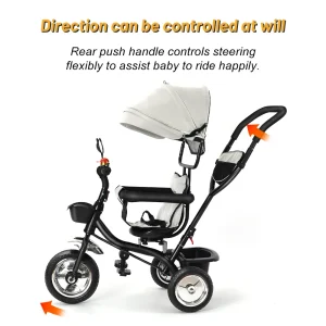 Barntrike med vändbar sits och föräldrastyrt handtag – ålder 1–5 år, färger grön, rosa, svart, röd, blå och grå