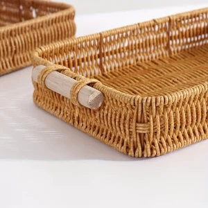 2-delars set av rottingliknande vävda korgar – rektangulära med dubbla öronhandtag, värmetåliga för frukt och snacks, Ramadan-dekor 12 2-delars set av rottingliknande vävda korgar – rektangulära med dubbla öronhandtag, värmetåliga för frukt och snacks, Ramadan-dekor