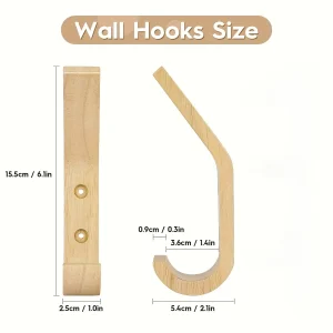 4 stycken träkrokar för vägg – naturlig ek, dekorativa vintage träkrokar