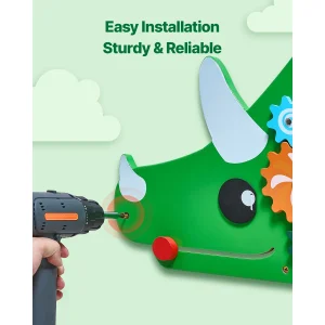 Dinosaurie Väggpanel med 11 aktiviteter – Montessori-inspirerad sensorisk lek för barn 3–12 år